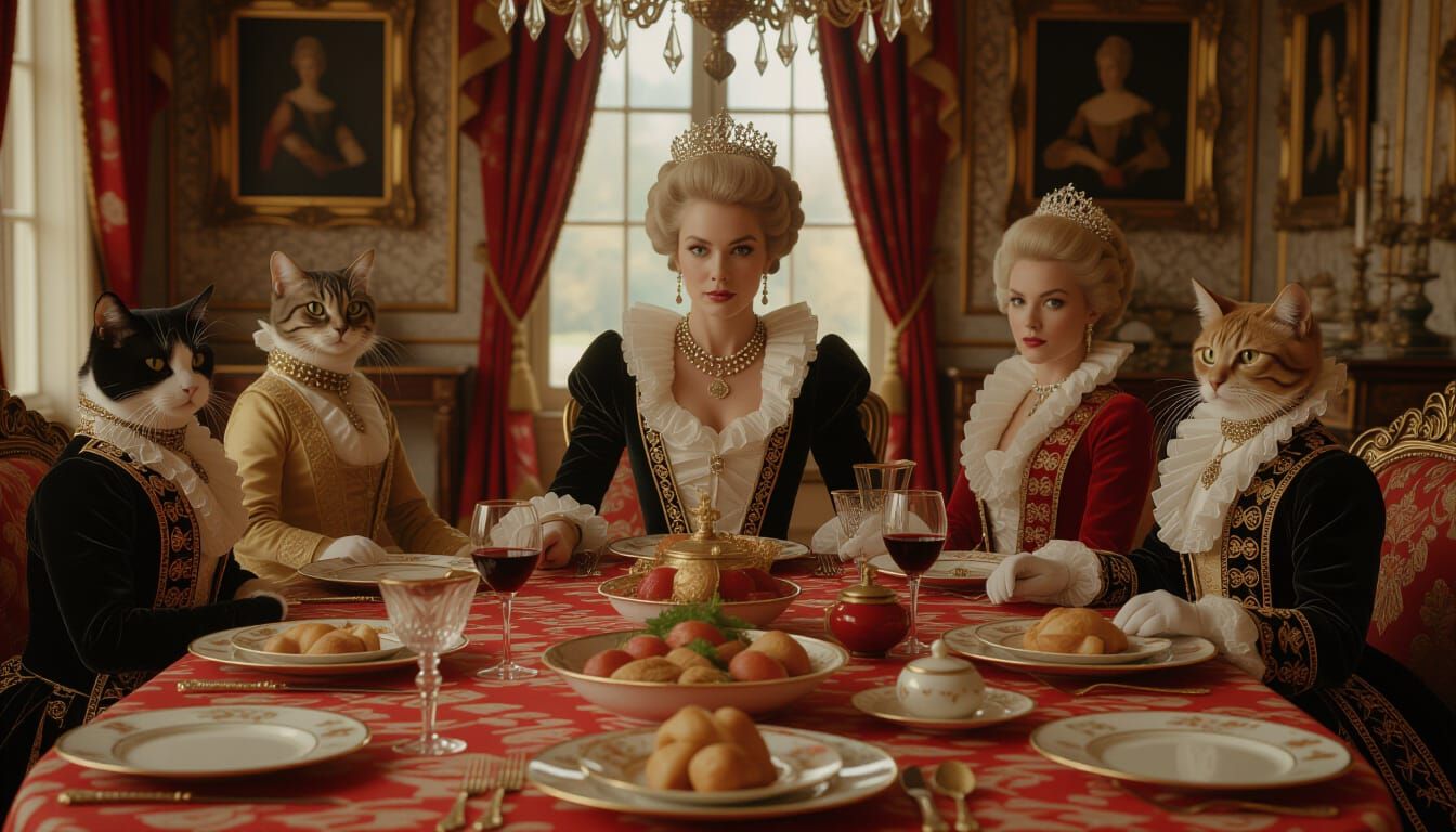 Regal Cats in Opulent French Pre-Revolution Setting