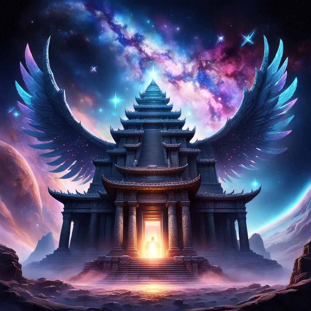 Ancient Temple in Space with Stardust Wings