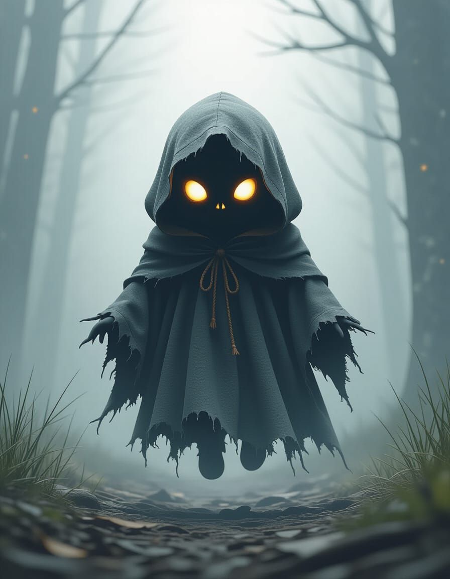 Eerie Little Ghost Floats Forward in the Dark