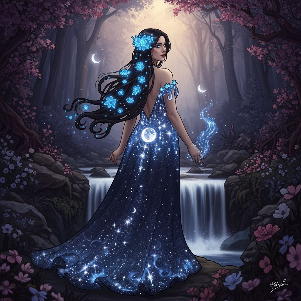 Enchanted Forest Woman with Bioluminescent Flowers