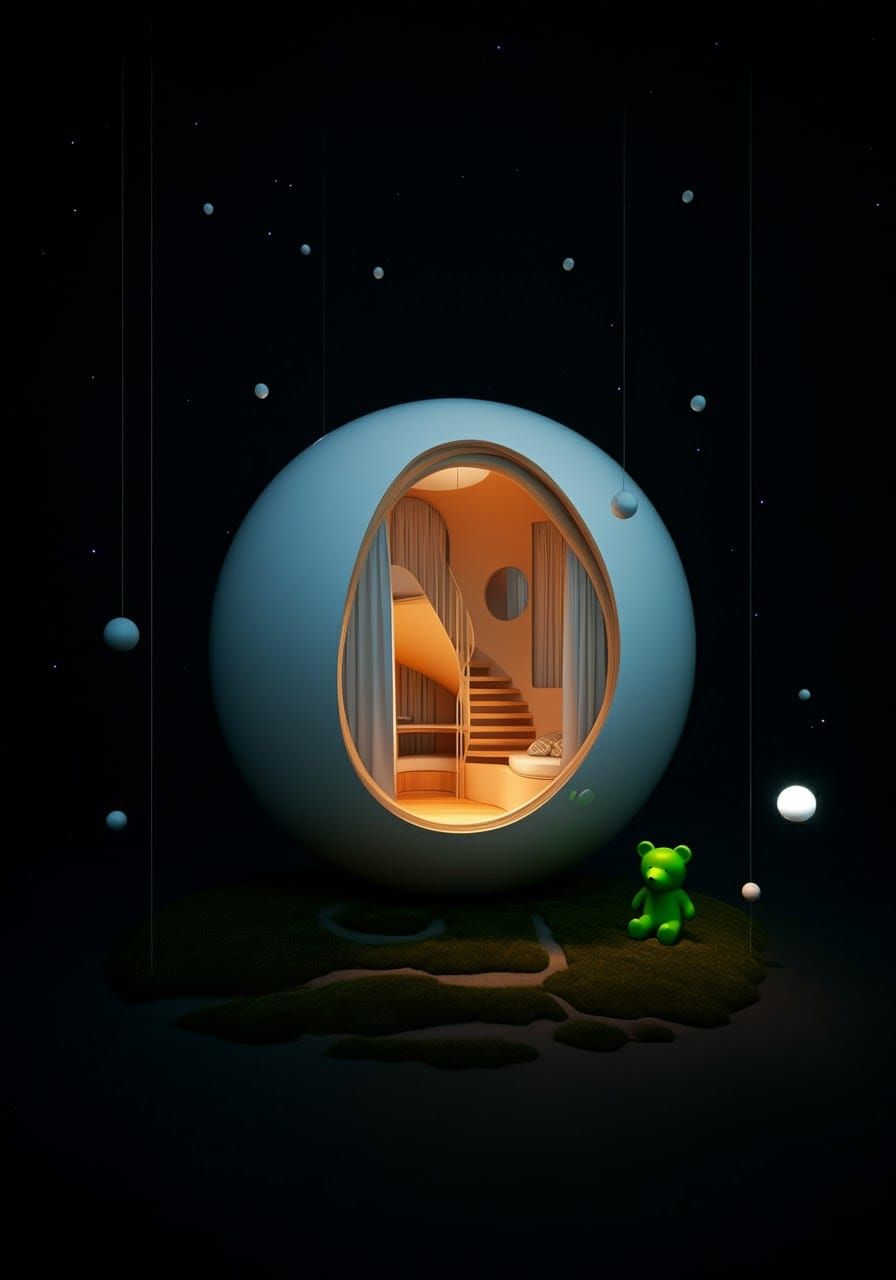 Semi-Solid Sphere in Artificial Universe: AI Masterpiece