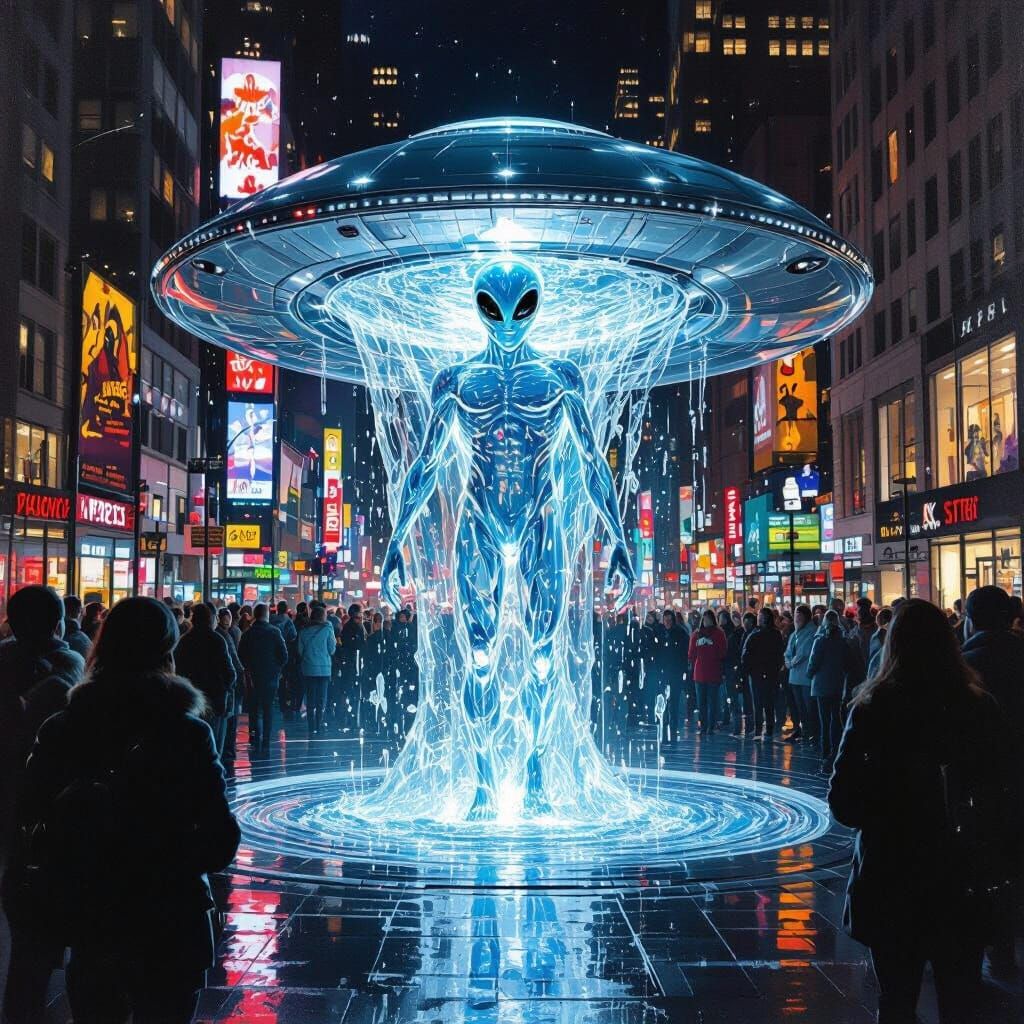 Water Alien Emerges in Shocking NYC Plaza