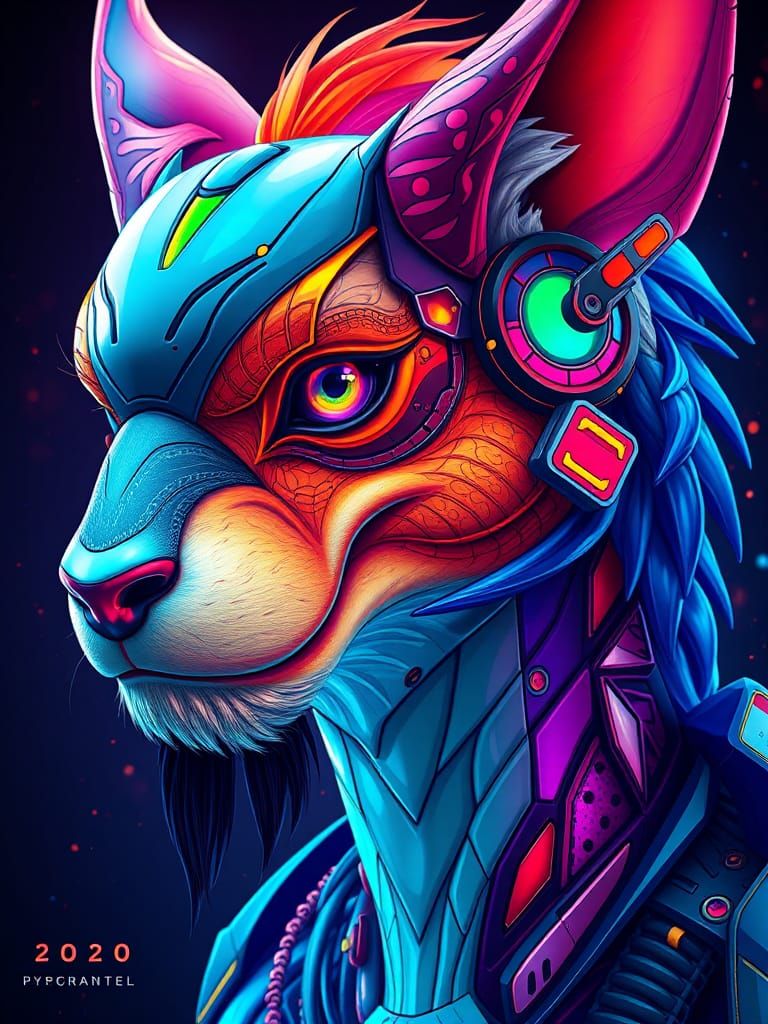 Hyperrealistic Human-Animal Hybrid in High-Tech Street Art S...