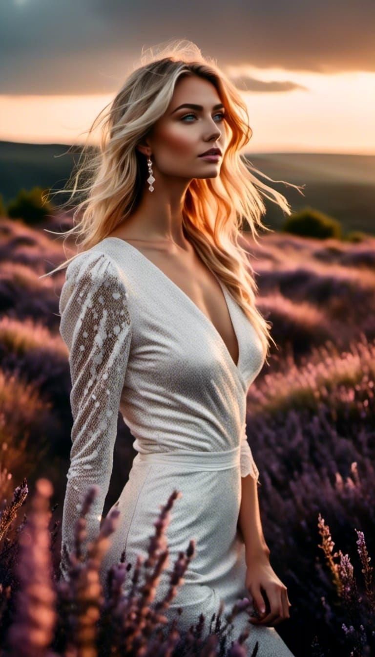 Blonde Woman in White Dress Fashion Photo