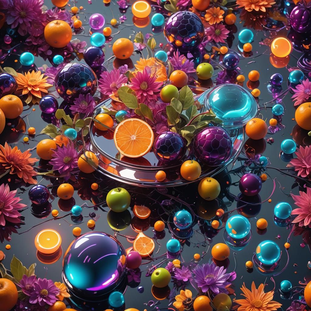 Futuristic Still Life with Neon Lights, Digital Art