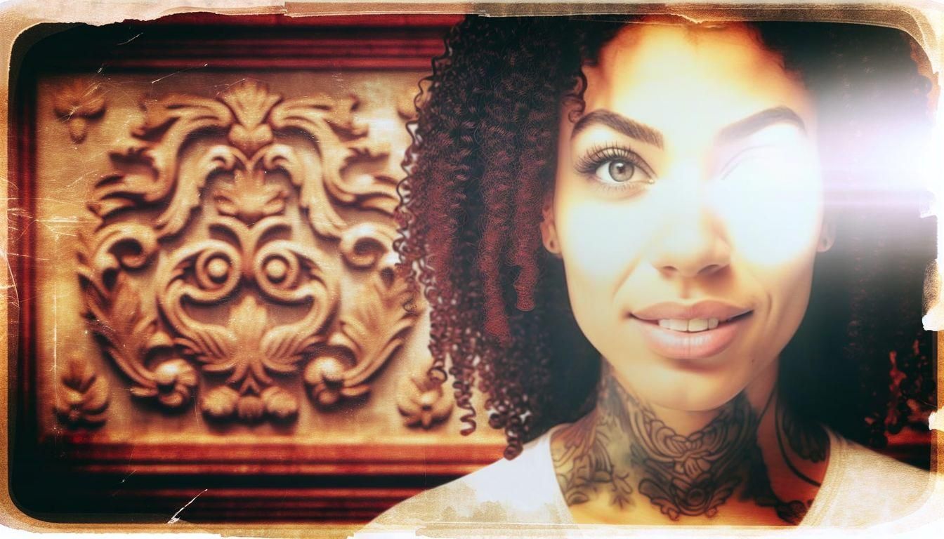 Retro Portrait with Scratched Texture and Floral Background