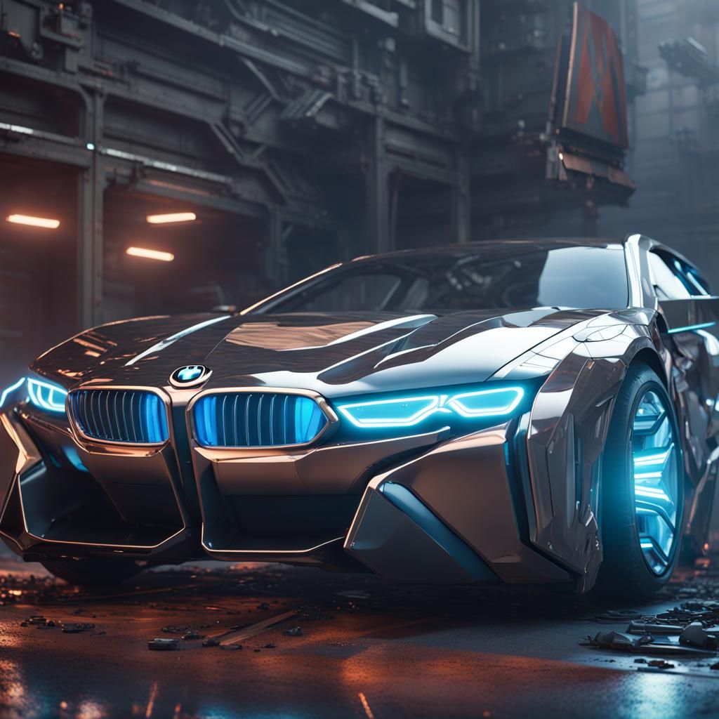 Futuristic Electric BMW with Wonder Woman in Sci-Fi Style