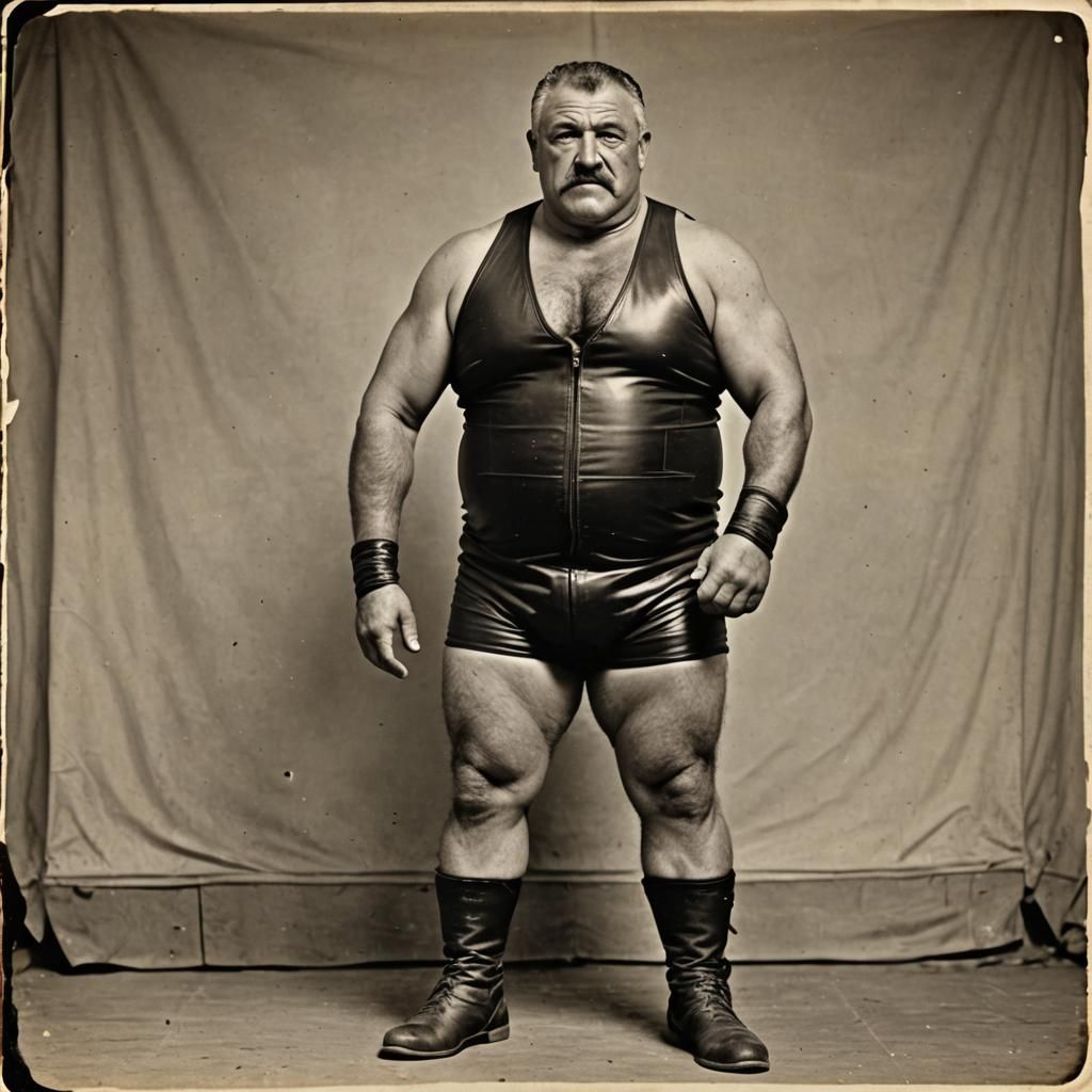 Victorious Muscular Wrestler Posing After Match