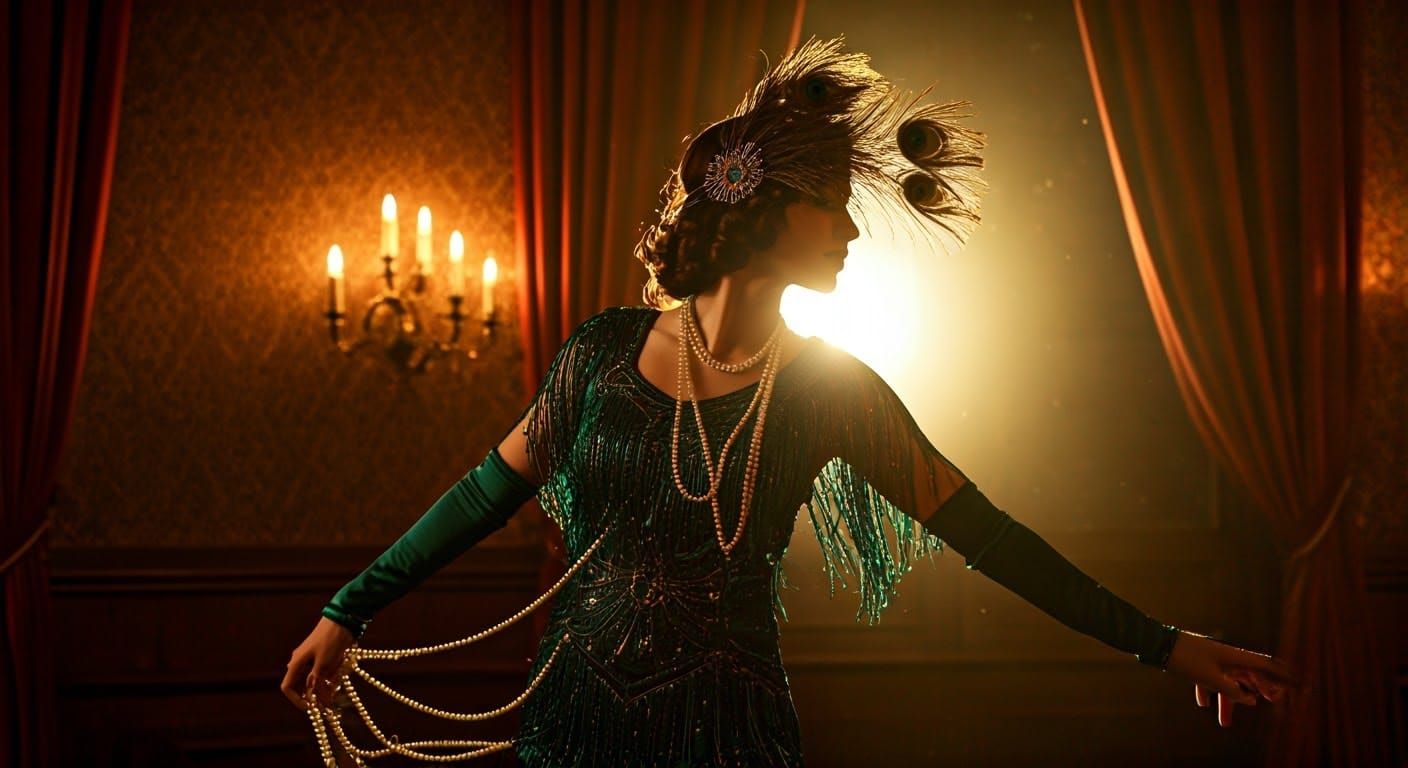 Jazz Dancer in Emerald Dress, Dramatic Lighting