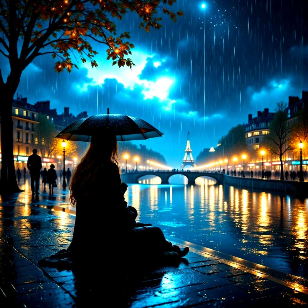 Rainy Parisian Night: Surreal Hyperdetailed Scene