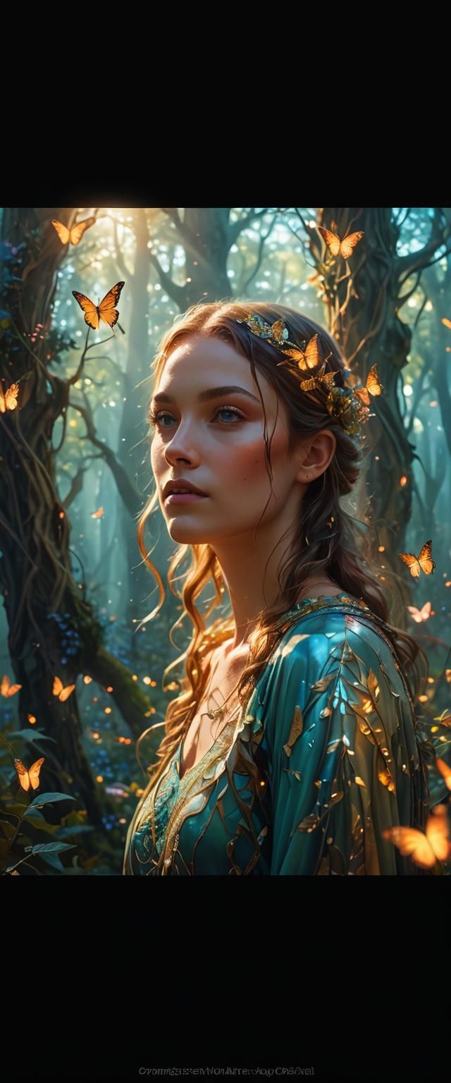 Ethereal Woman in Enchanted Forest Digital Art