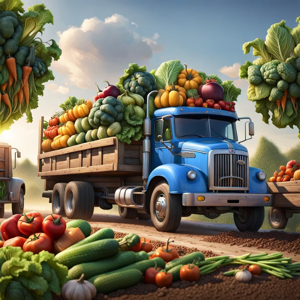 Fall harvest.a truck picking up fresh vegetables*fruits