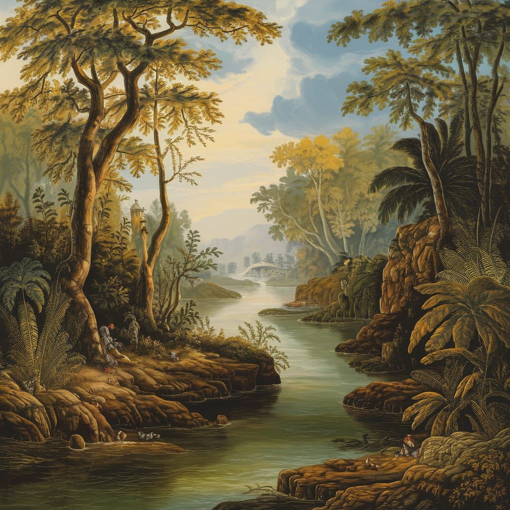 Madubani Painting Detailed Jungle Landscape