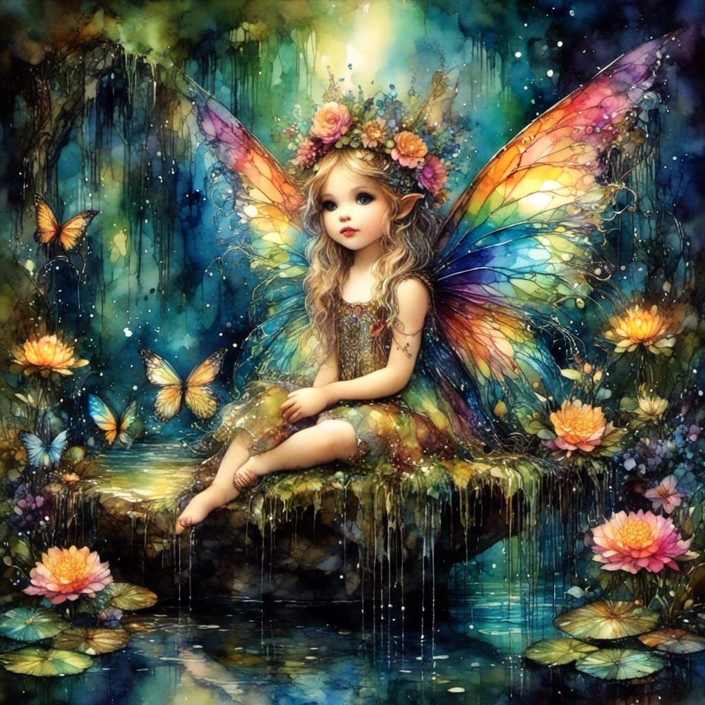 Enchanting Pixie at Mystical Waterfall Pond