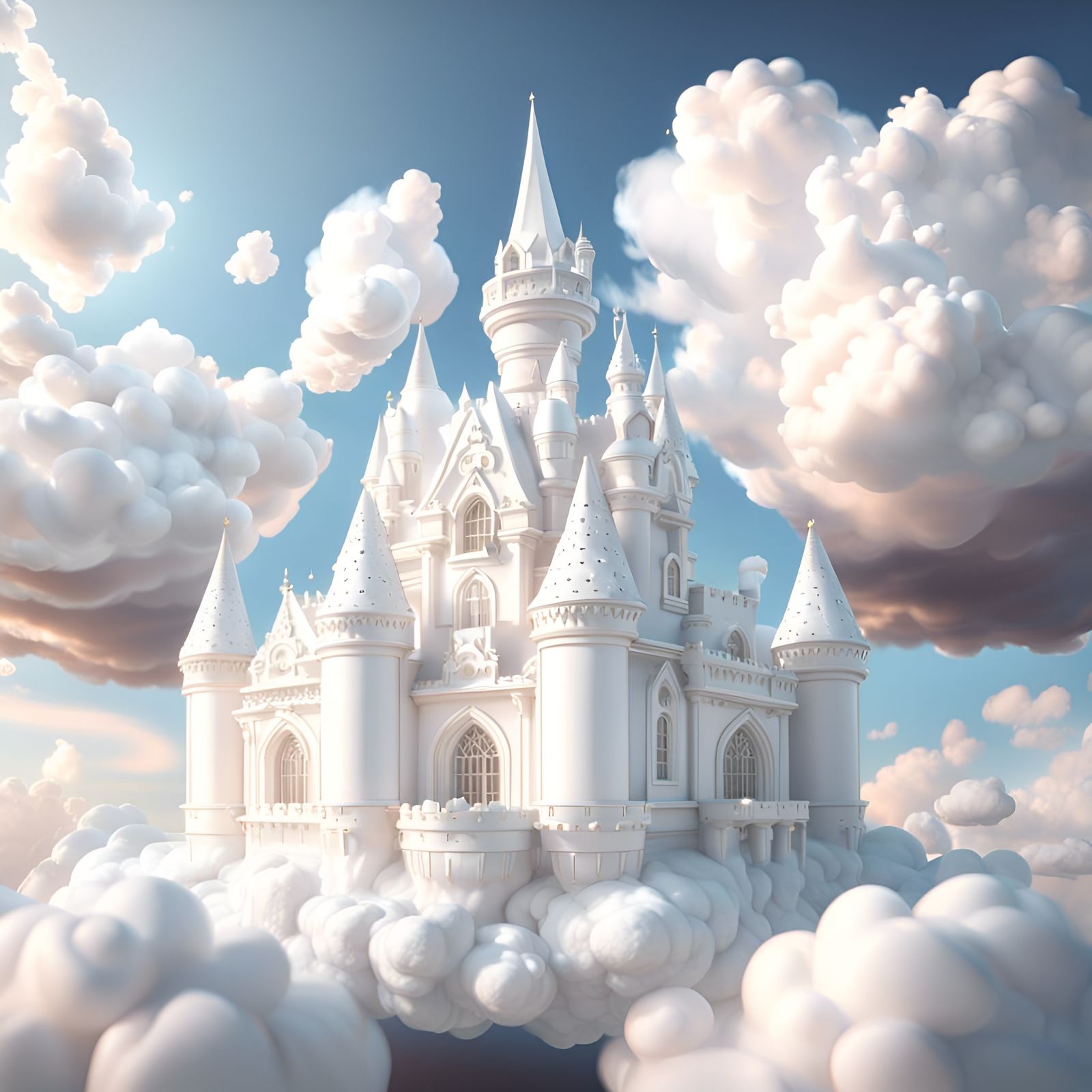 Enchanting Cloud Castle: A 3D Render