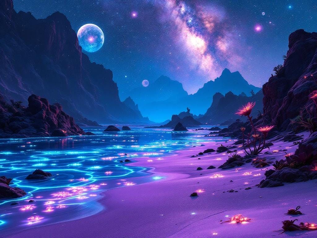 Mesmerizing Alien Beach Scene at Night