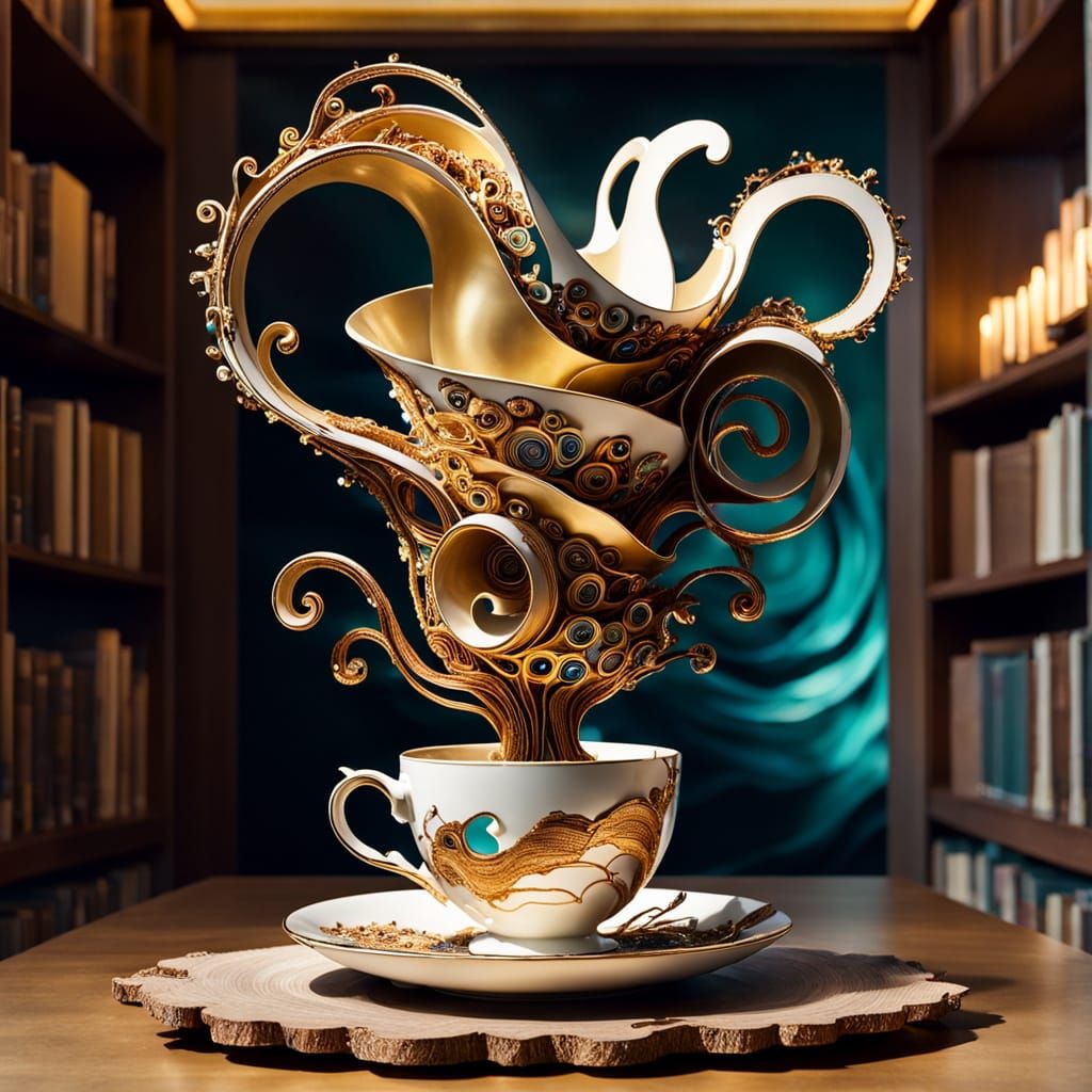 Abstract Sculpture in Teacup: Maximalist Fantasy Art