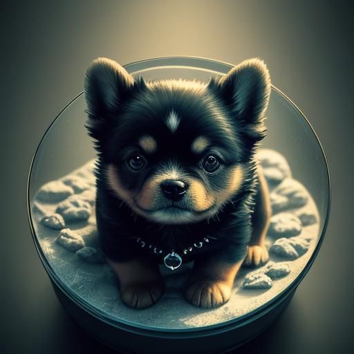 Miniature Puppy on Jewelry Box: Hyperrealistic Macro