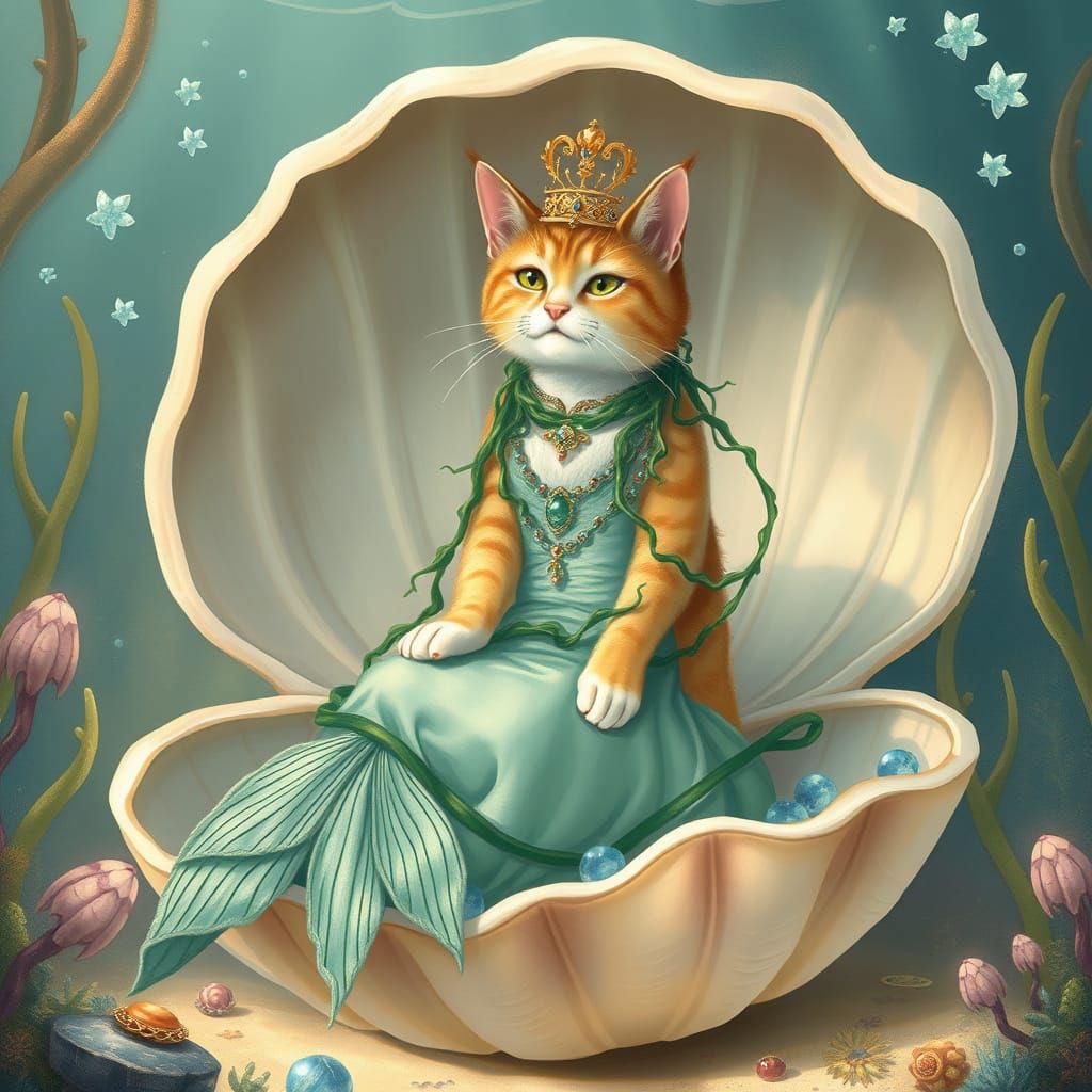 Cat Mermaid Princess in Underwater Kingdom