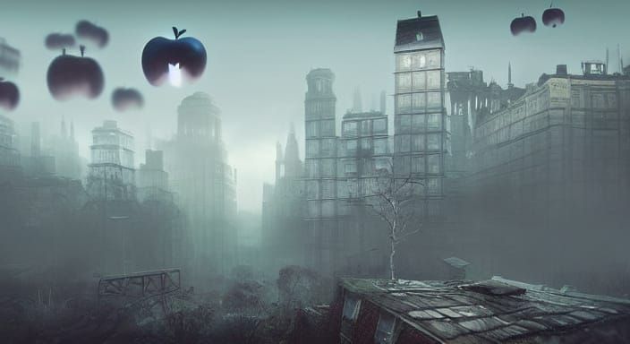 Eerie Apples in a Dark Fantasy Surreal Landscape
