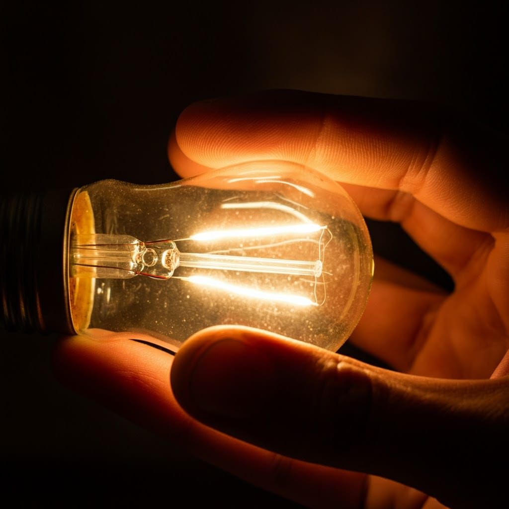 A Hand Gently Cradles a Radiant Incandescent Lightbulb