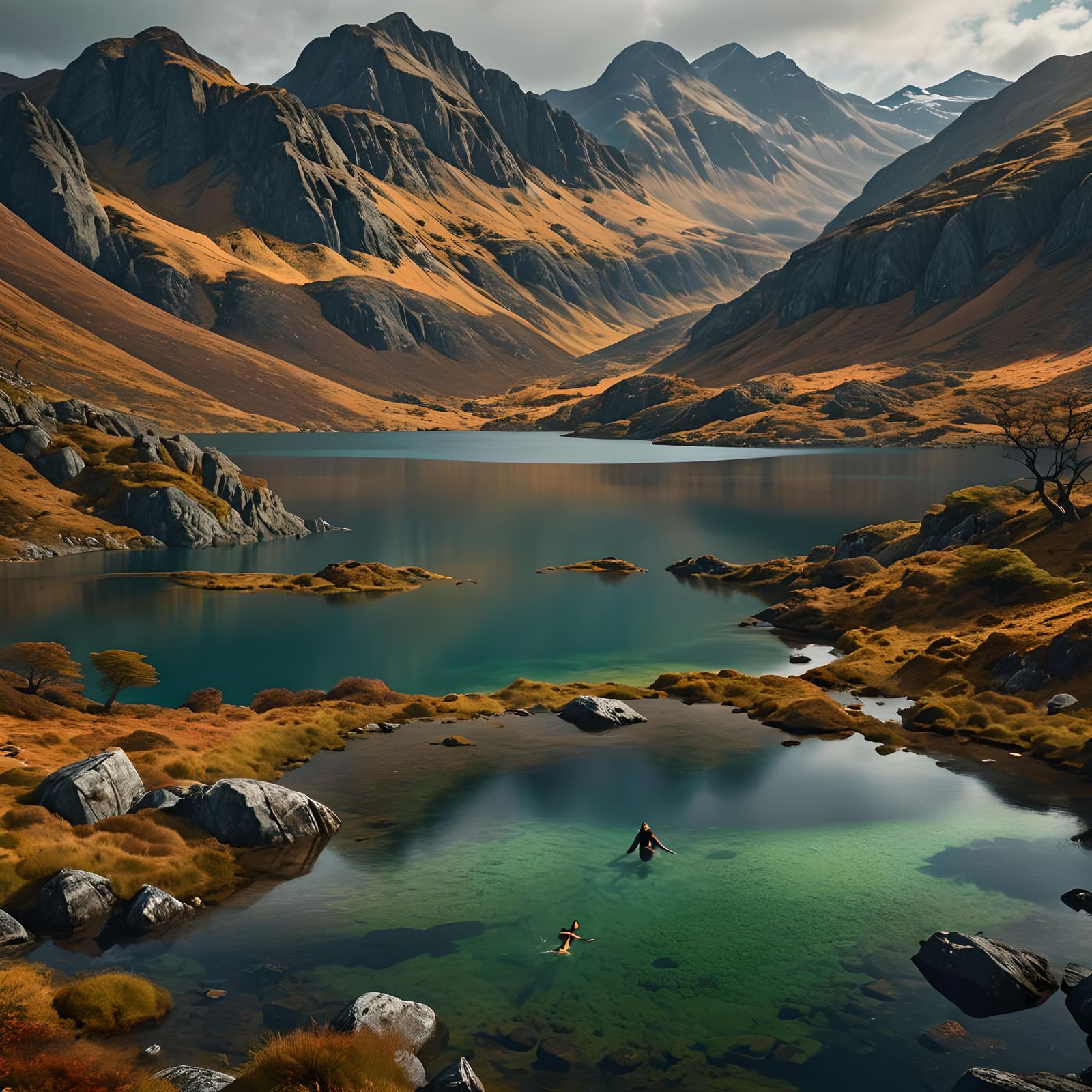 Connemara Lake Fantasy: Girls Swimming in Autumn