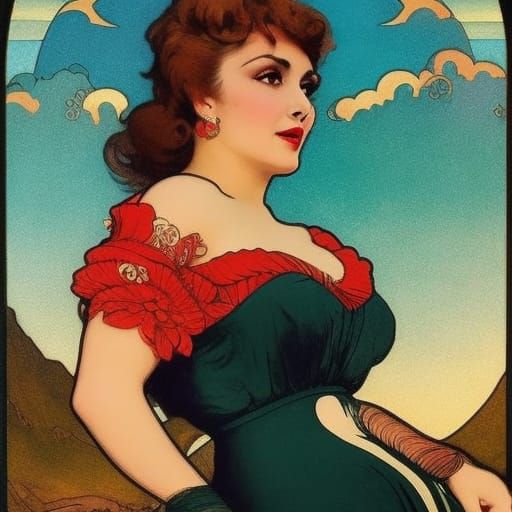 Gina Lollobrigida Portrait in Art Nouveau Style