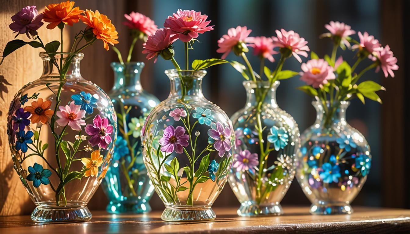 Iridescent Glass Vases: Macro Photography Close-Up