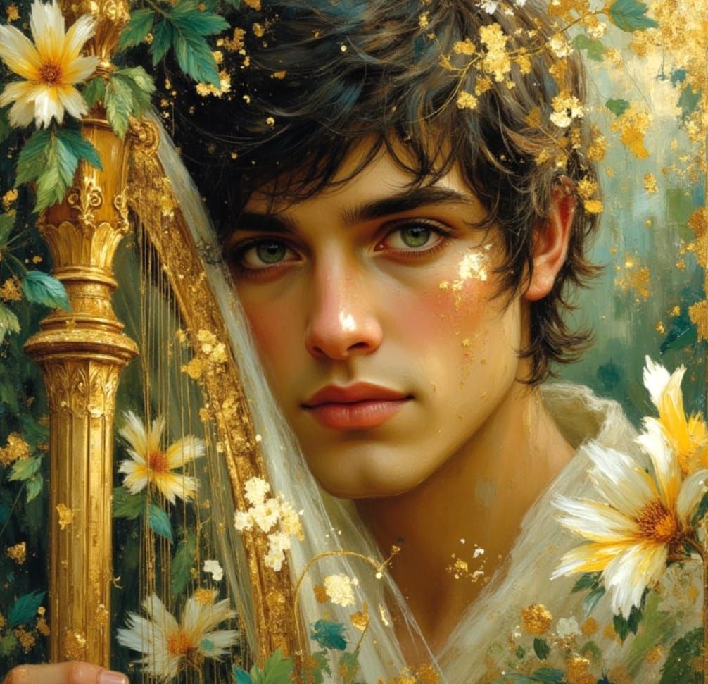 Orpheus with Golden Lyre, Dreamy Floral Close-Up