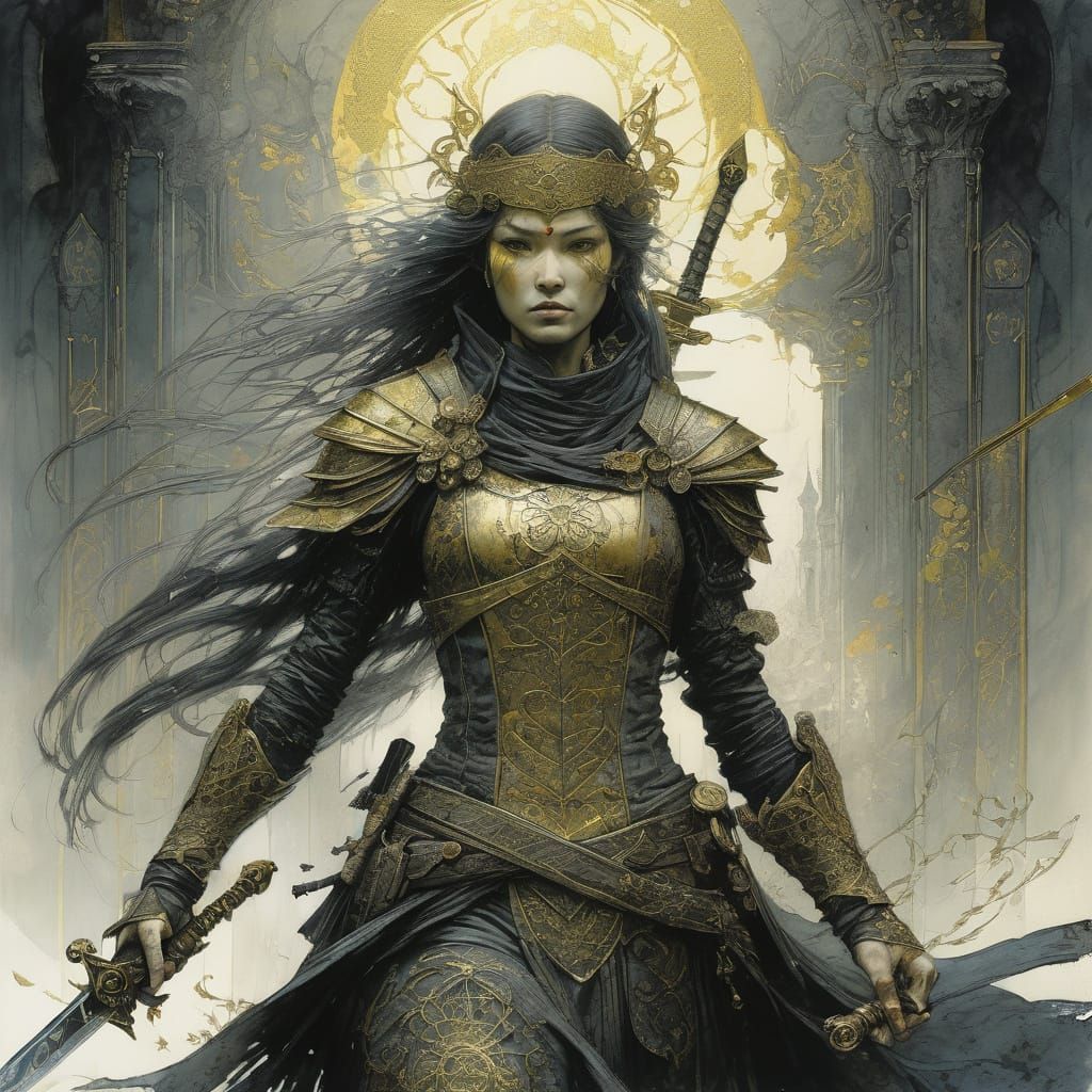 Detailed Female Swordswoman Illustration