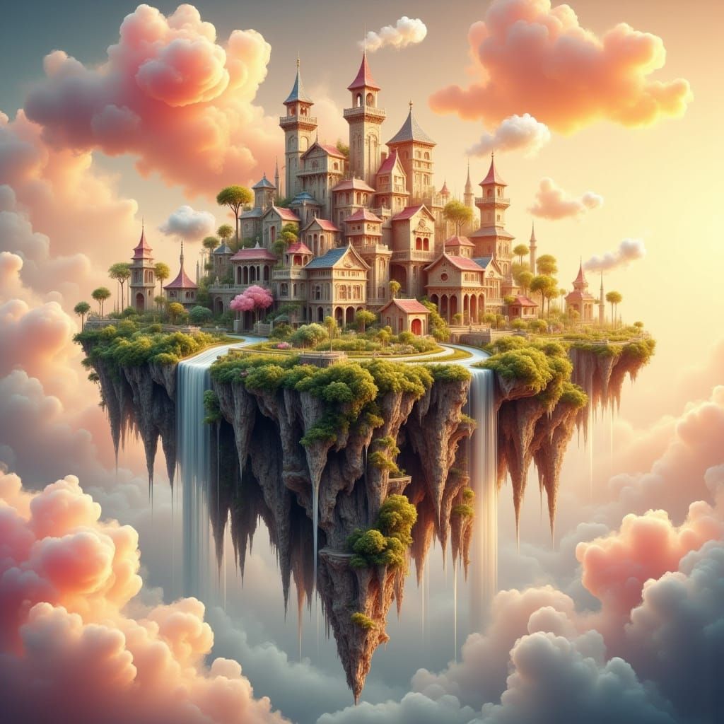 Floating civilisation island.