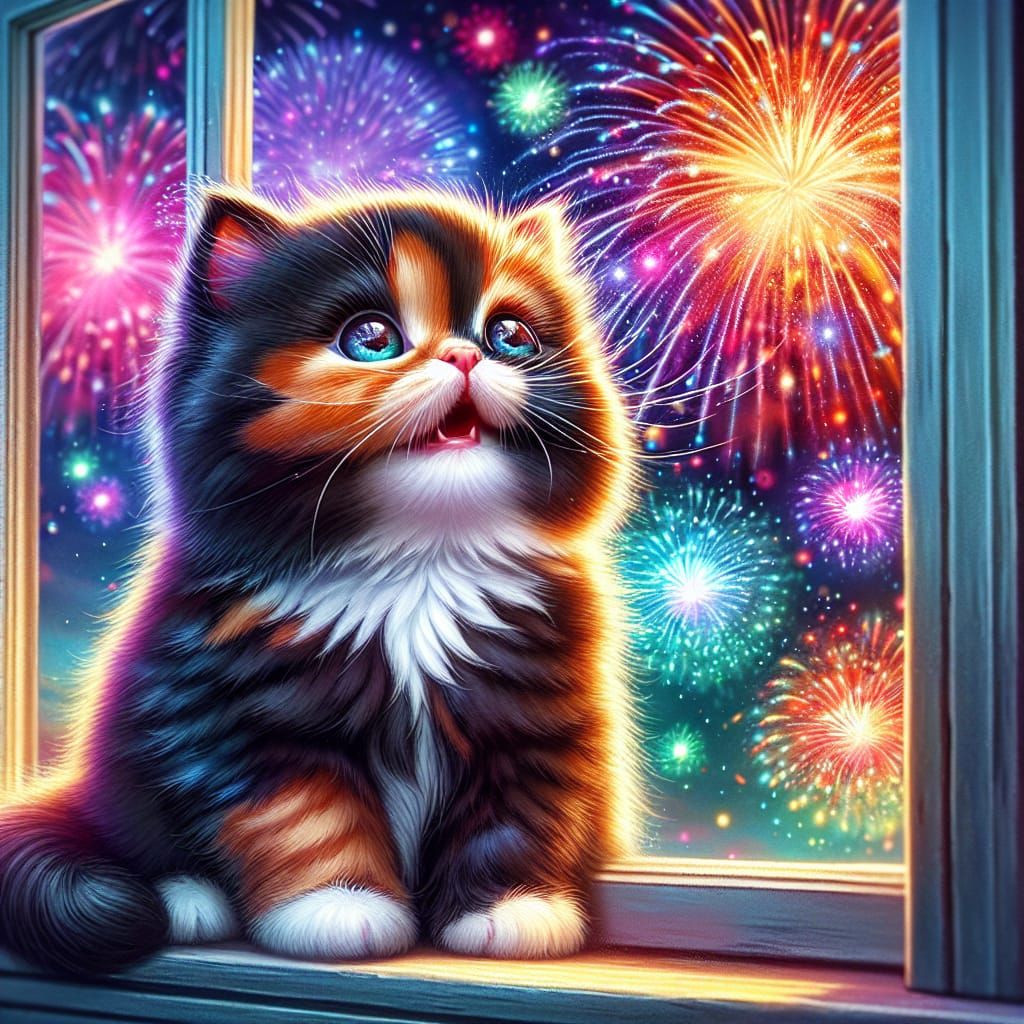 Paws and Awe: A Kitten’s First Fireworks Display