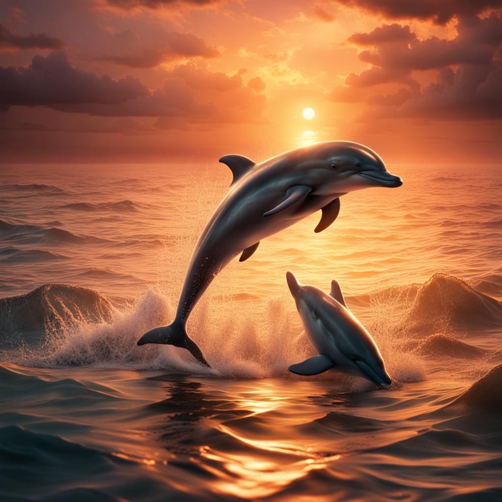 Dolphins at Sunset: Epic Digital Matte Painting