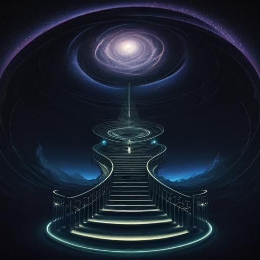Infinite Staircase to Universe: Magic Realism Illustration