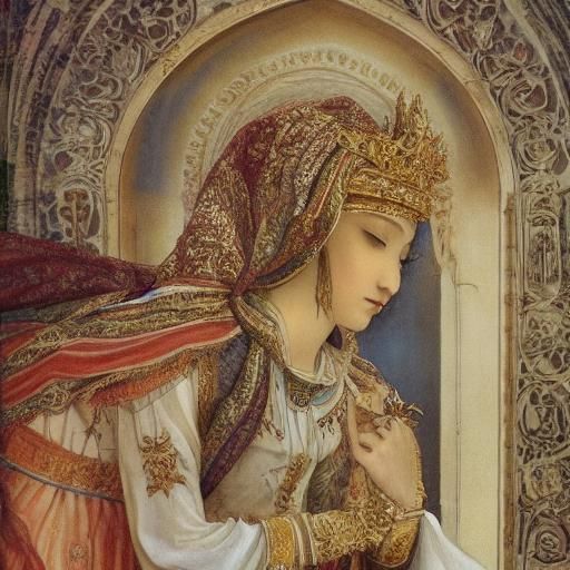 Victorian Woman's Prayer: Bromoil Print in Cathedral