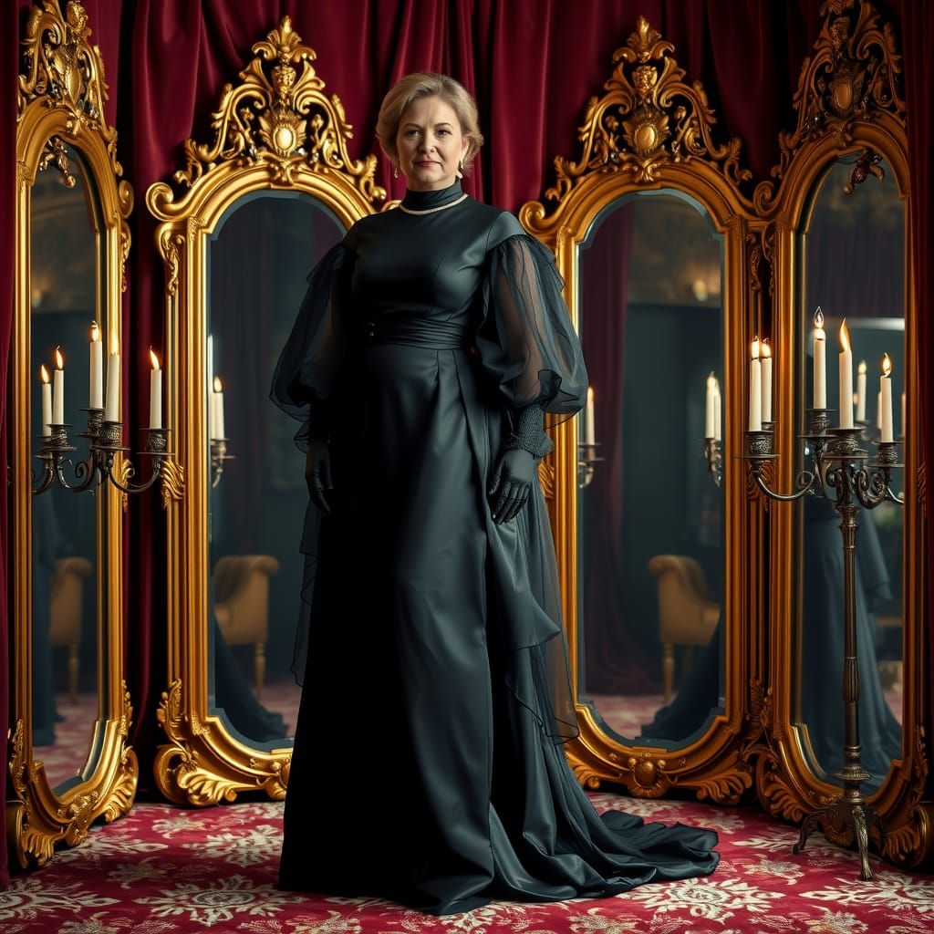 A mature, obese, BBW, plus-sized woman stands confidently in...