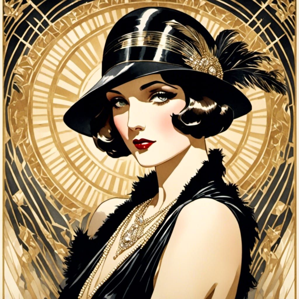 Glamorous Silent Film Actress in Art Deco Style