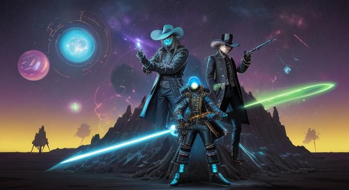 Cyberpunk Wizard and Cowboy Battle on Dragons