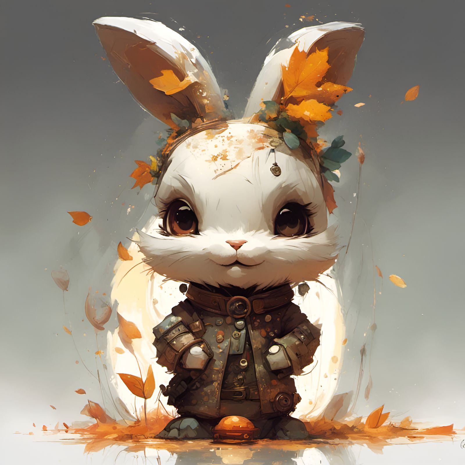 Chibi Bunny with Pumpkins, Detailed 3D Render