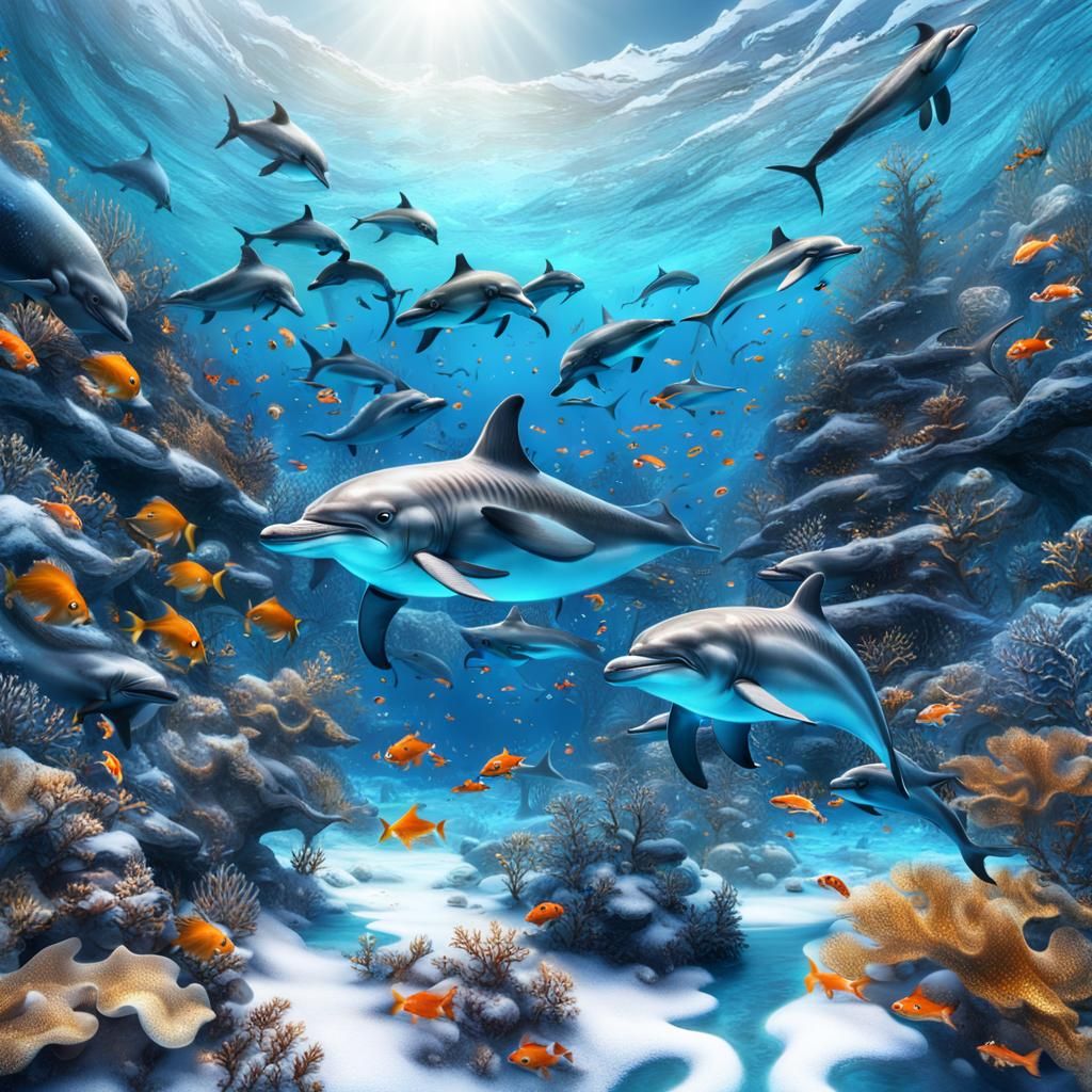 Dolphins Celebrate Christmas in a Blue Ocean