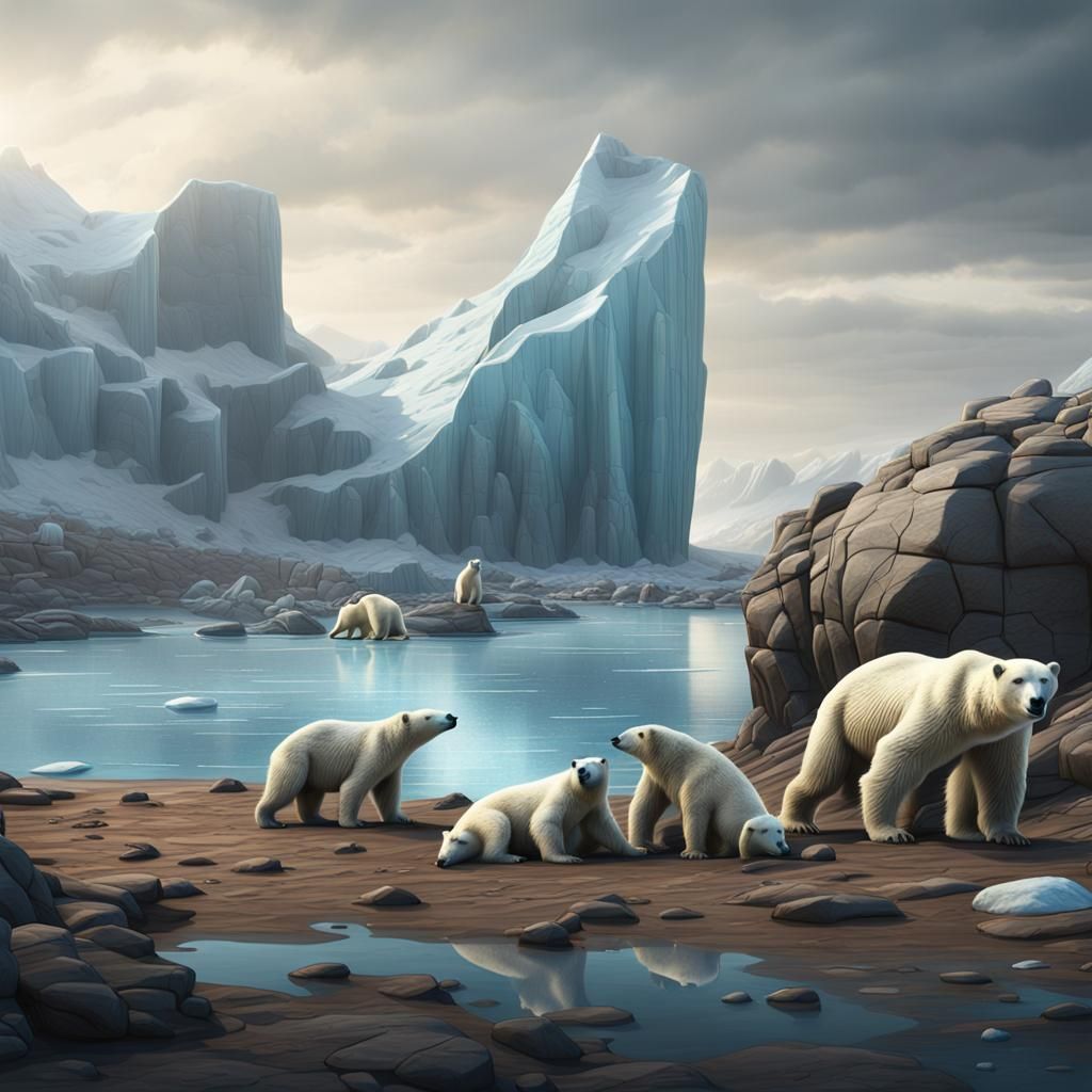 Arctic Animals Observe Climate Change, Fantasy Concept Art