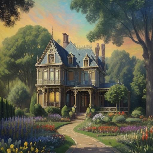 Victorian House in Impressionist Gouache Style