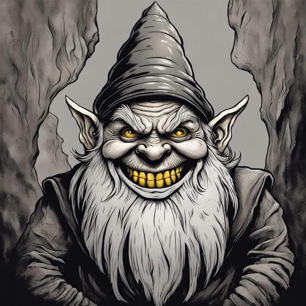 Evil Rock Gnome Portrait: Dark Horror Illustration