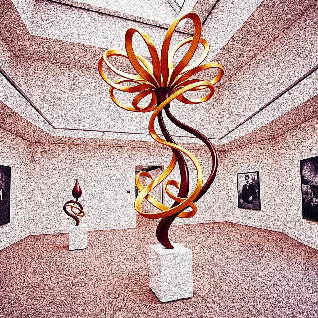 Brass and Wood Abstract Sculpture in Gallery