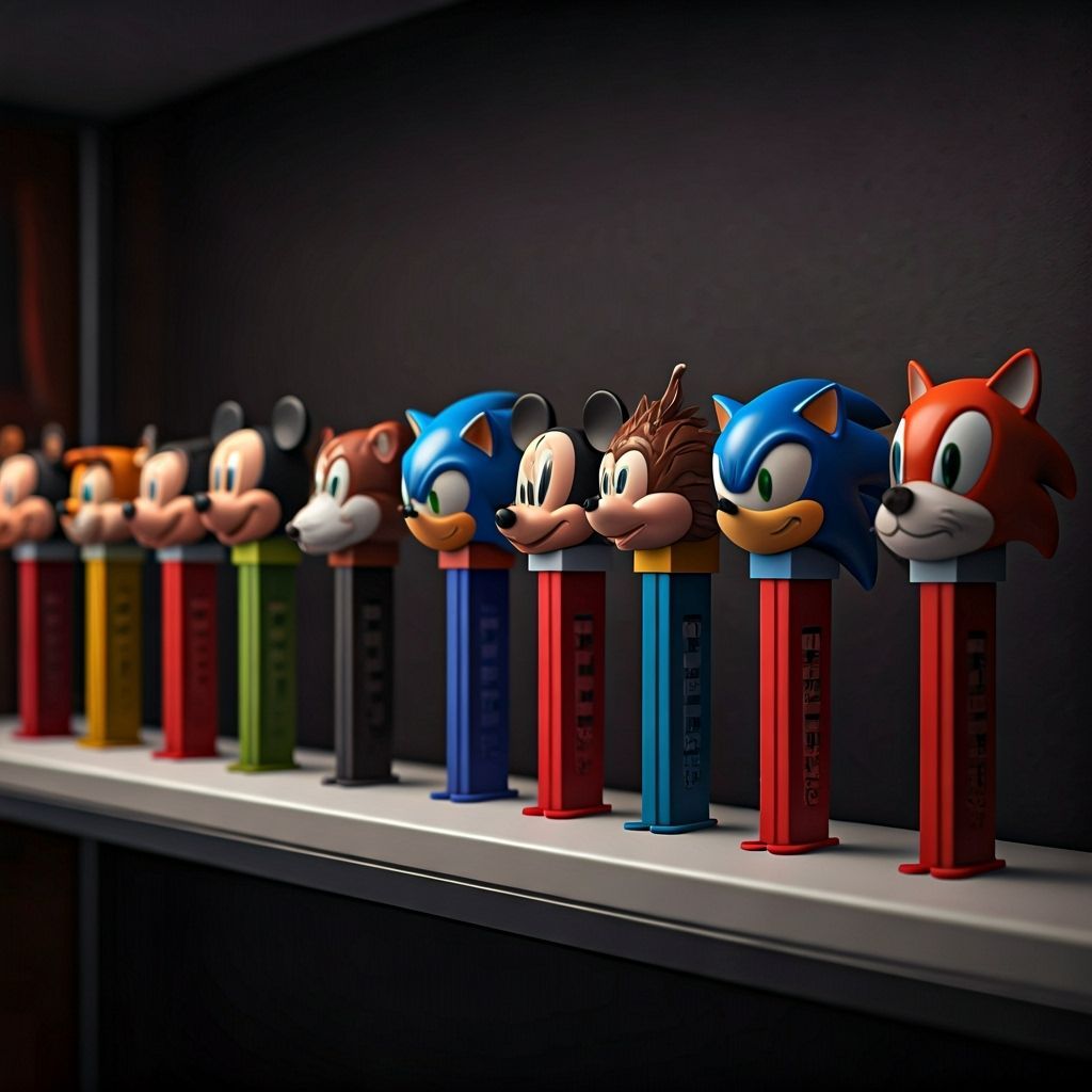 Colorful PEZ Dispensers Displayed in Futuristic Style