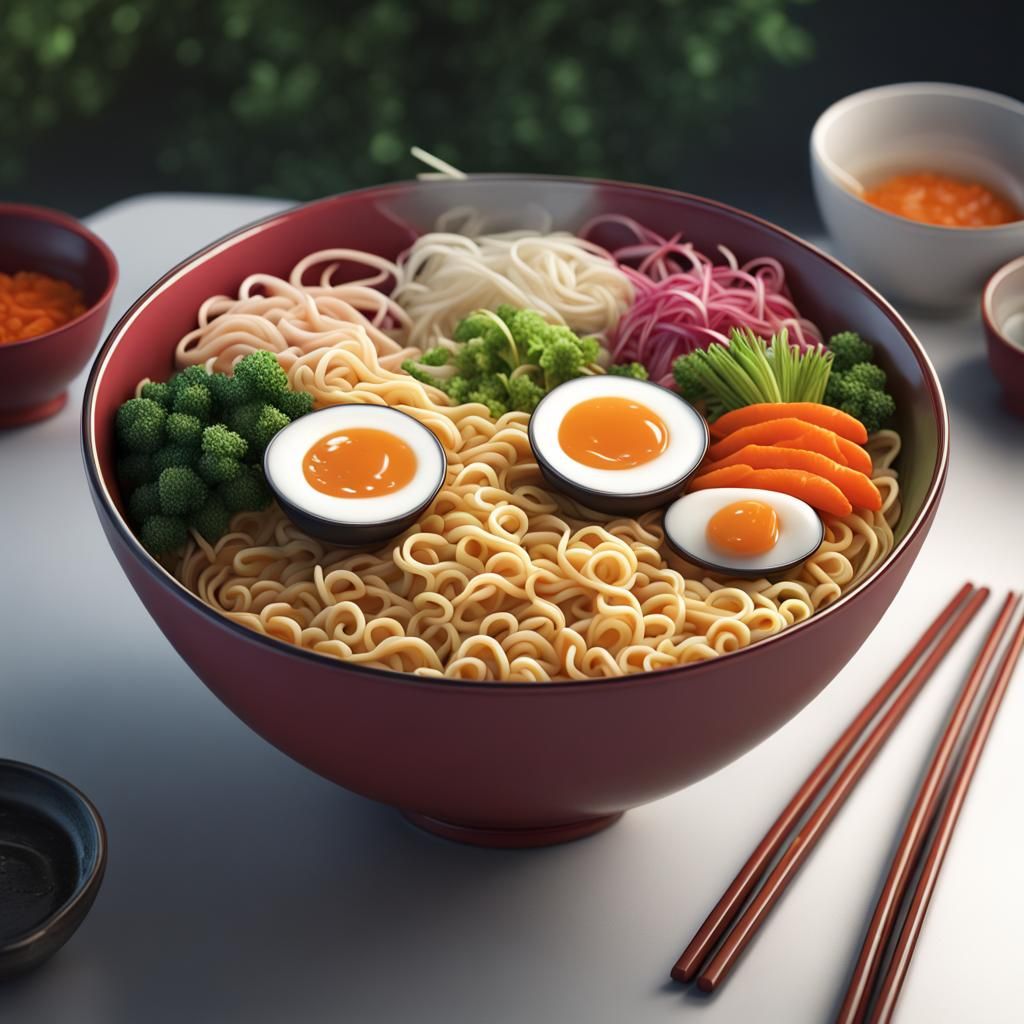 Ramen Bowl Still Life: Detailed Digital Matte Painting