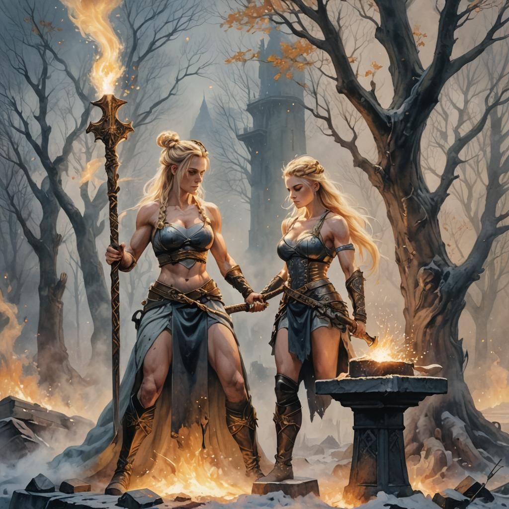 Dreamforge: Blonde Goddess at Her Anvil