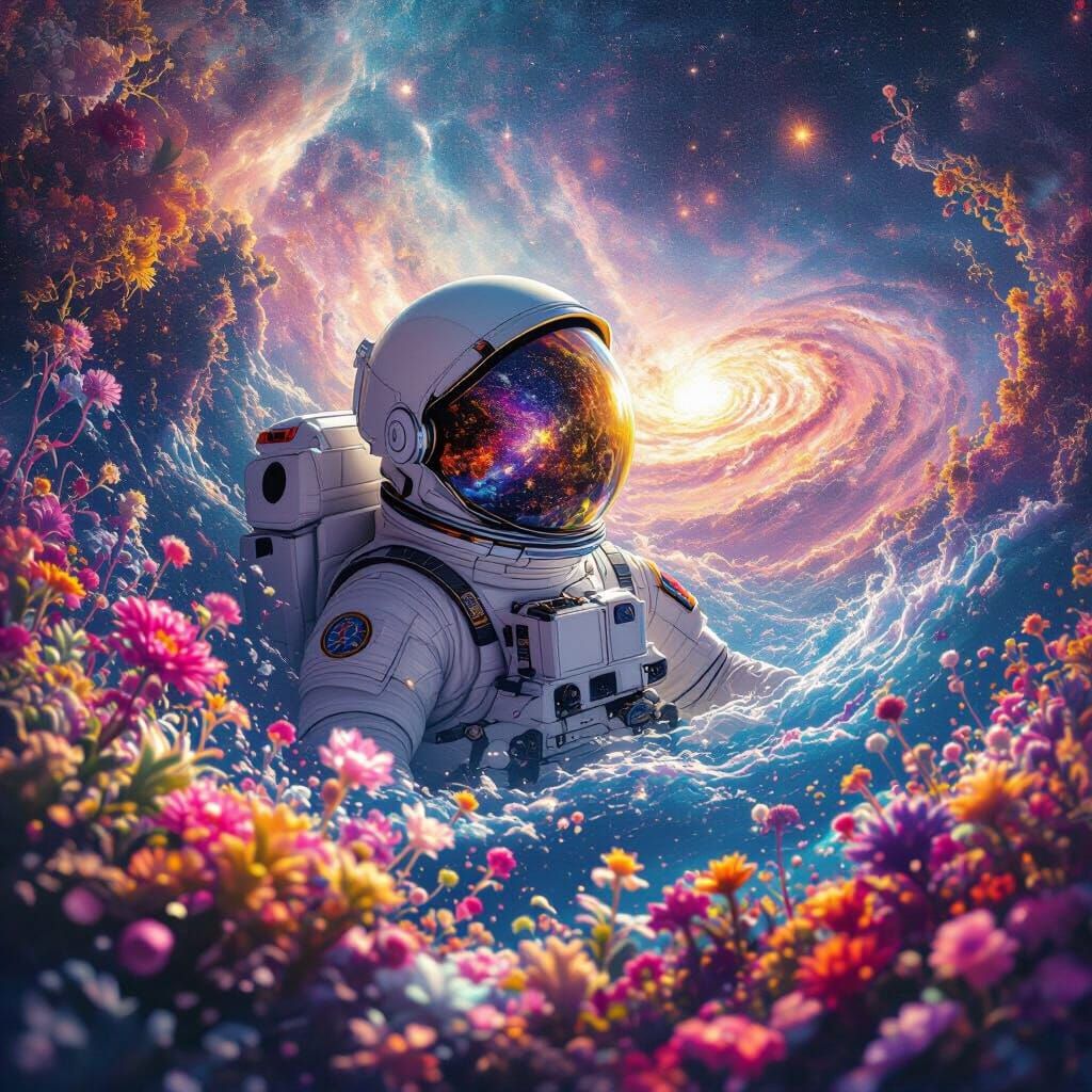 Astronaut Drifting in a Bioluminescent Cosmic Ocean