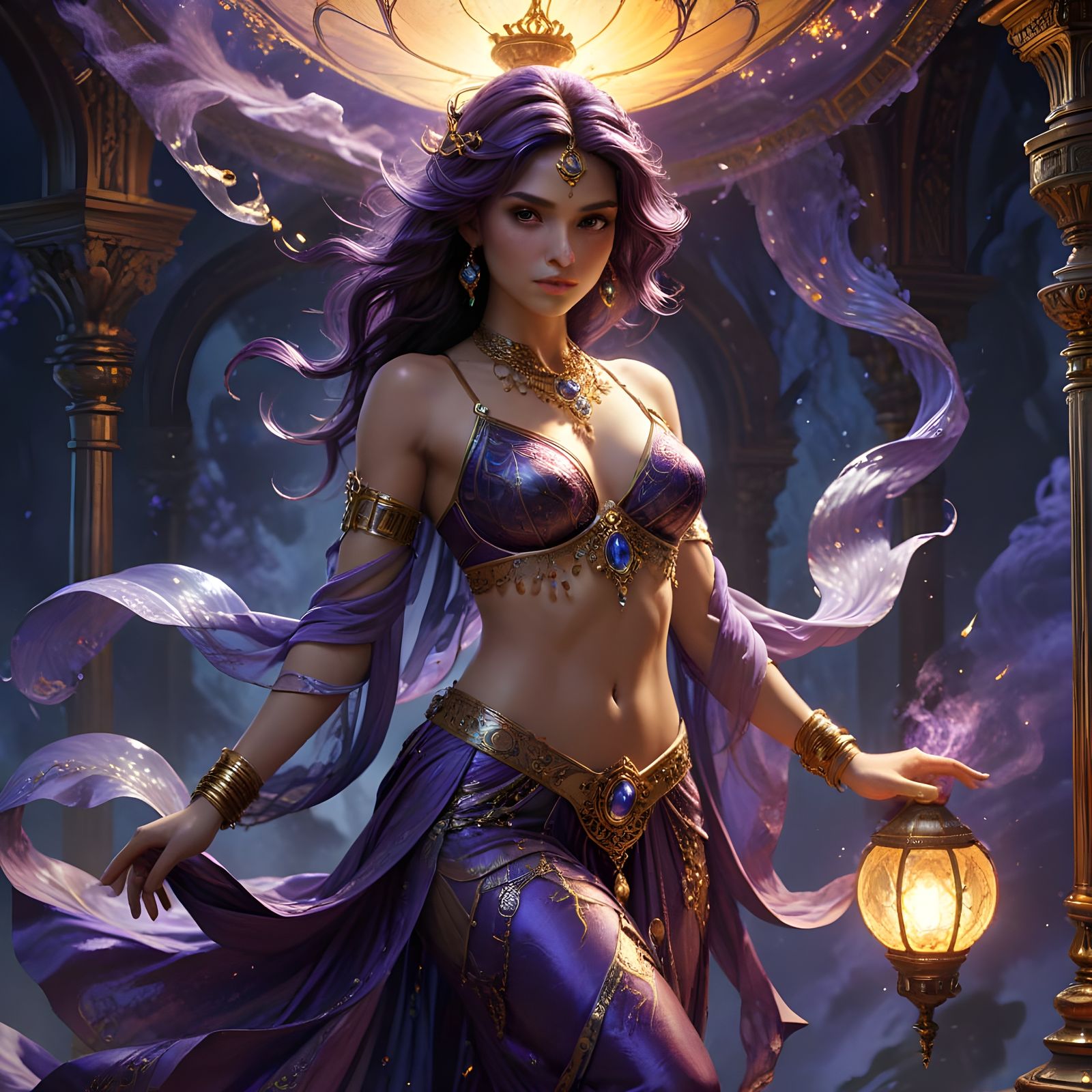 Surreal Ethereal Genie Emerges in Blue and Purple Smoke