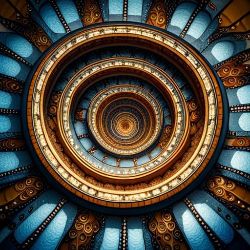 Art Deco Spiral Design T-Shirt with Volumetric Lighting